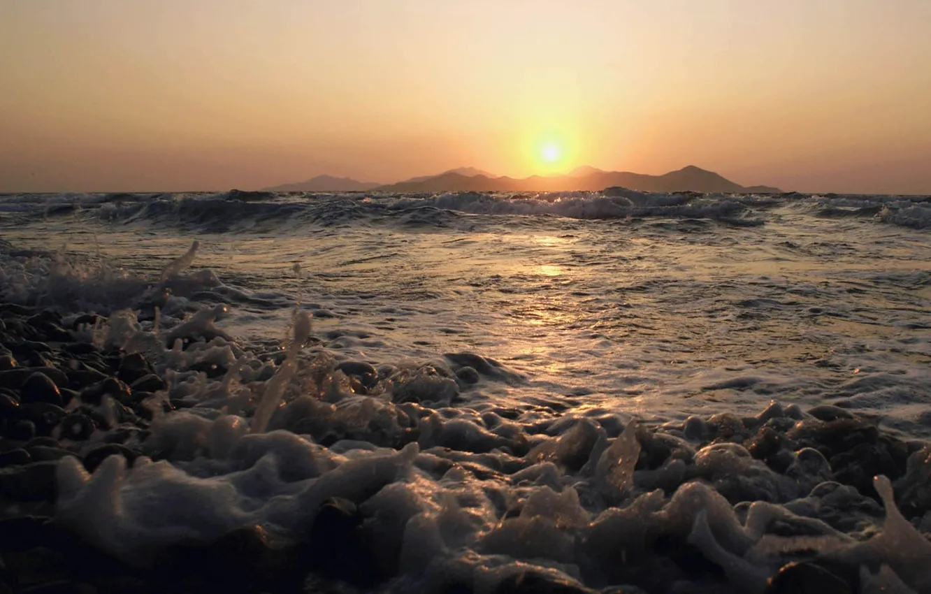 Photo wallpaper wave, the sun, Sea