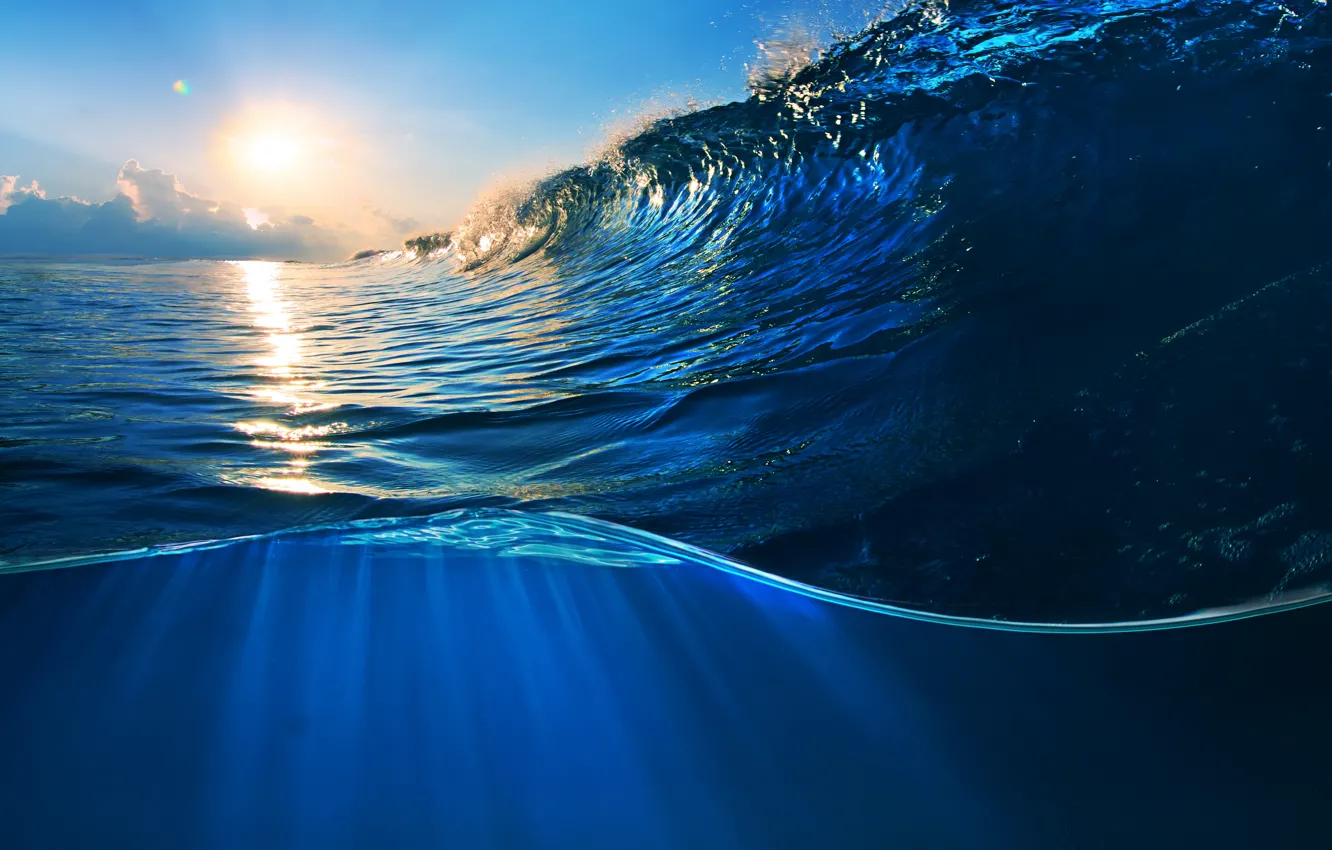 Photo wallpaper sea, water, sunset, the ocean, wave, sky, sea, ocean
