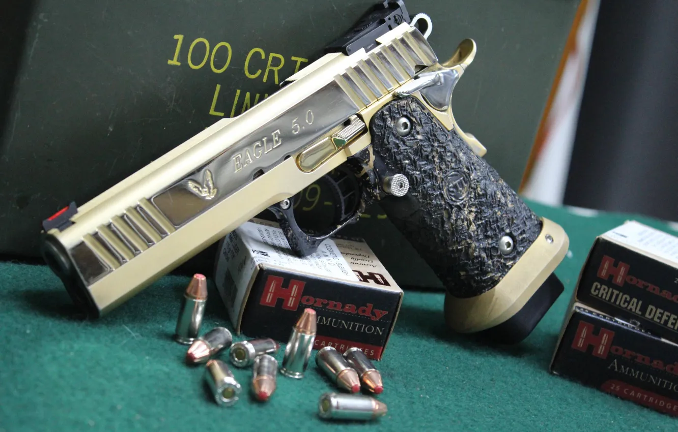 Photo wallpaper gun, Eagle, cartridges, STI 1911, semi-automatic