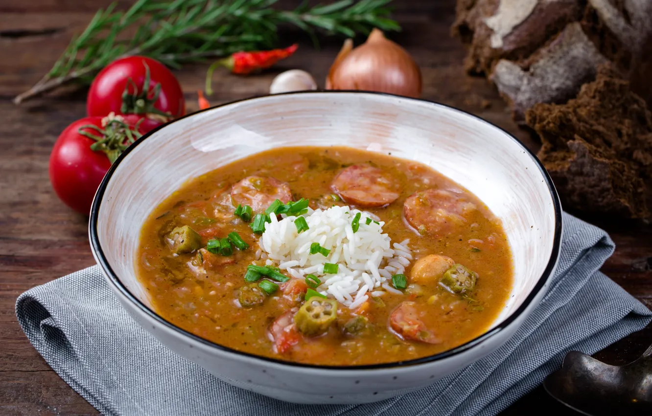 Photo wallpaper bow, soup, tomatoes