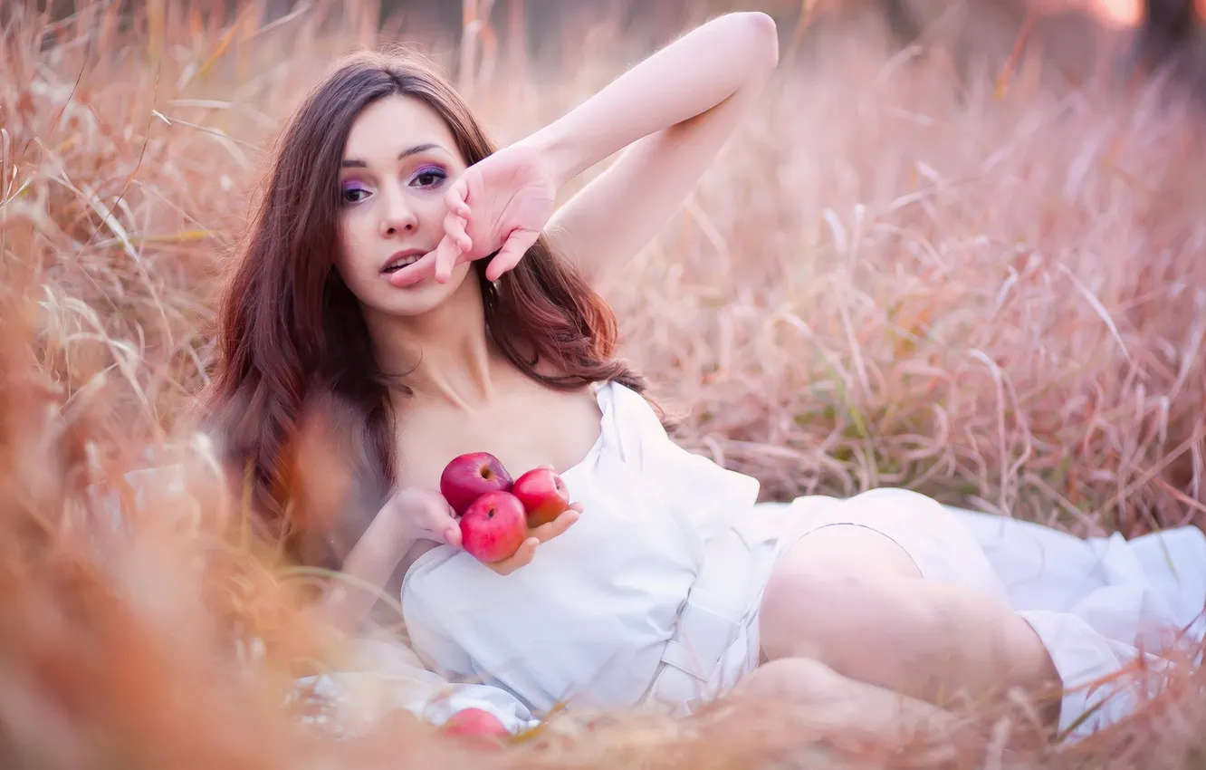 Photo wallpaper girl, pose, apples