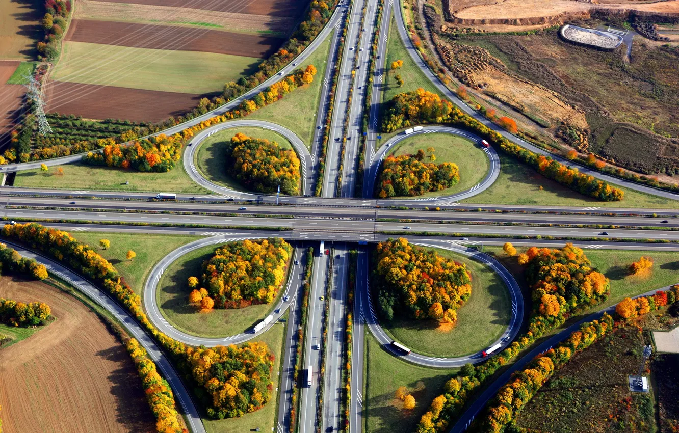 Photo wallpaper road, machine, bridge, track, Germany, highway, crossroads, car