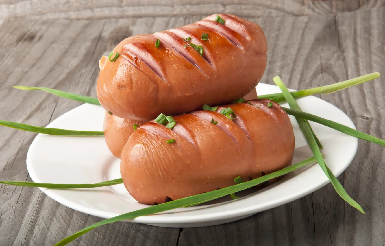 Photo wallpaper sausage, bow, plate, grill