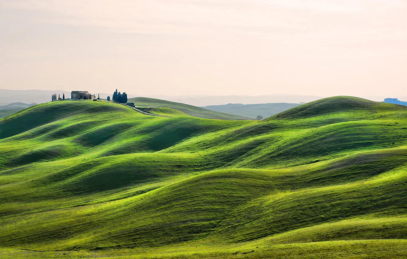 Photo wallpaper grass, trees, house, hills, Italy, Tuscany