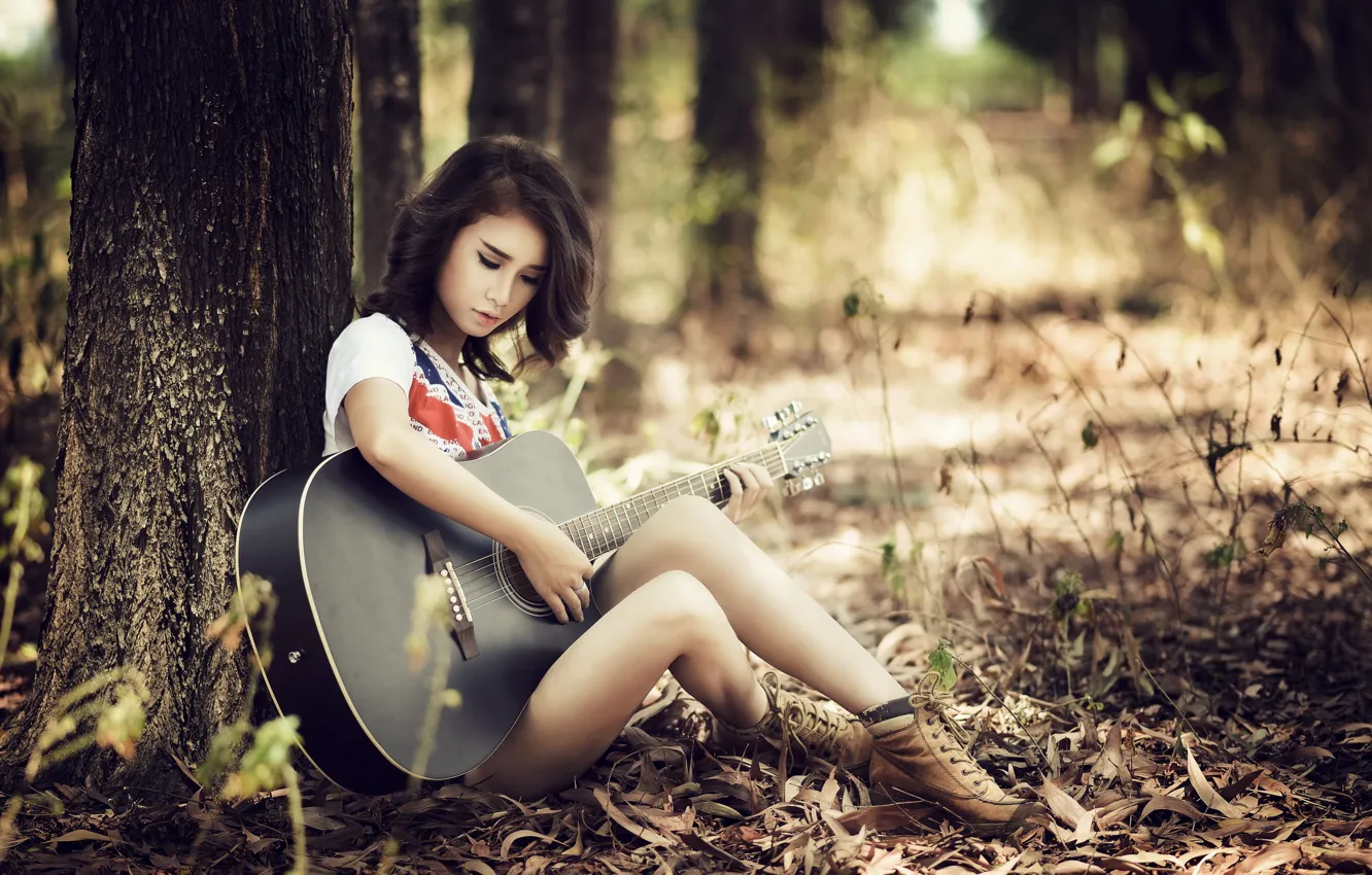 Photo wallpaper girl, guitar, Asian