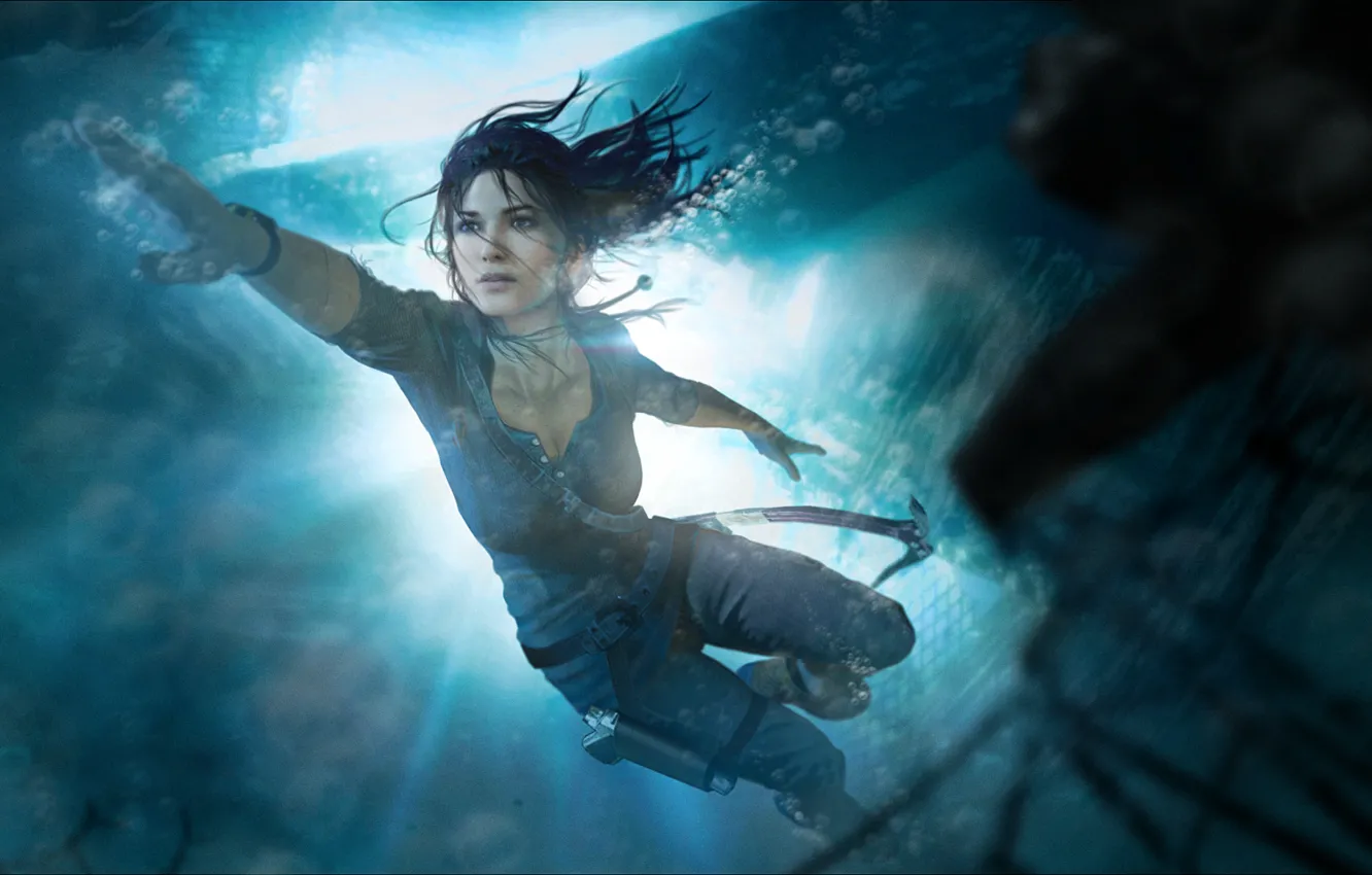 Photo wallpaper sea, girl, Tomb Raider, under water, underwater, art, floats, Lara Croft