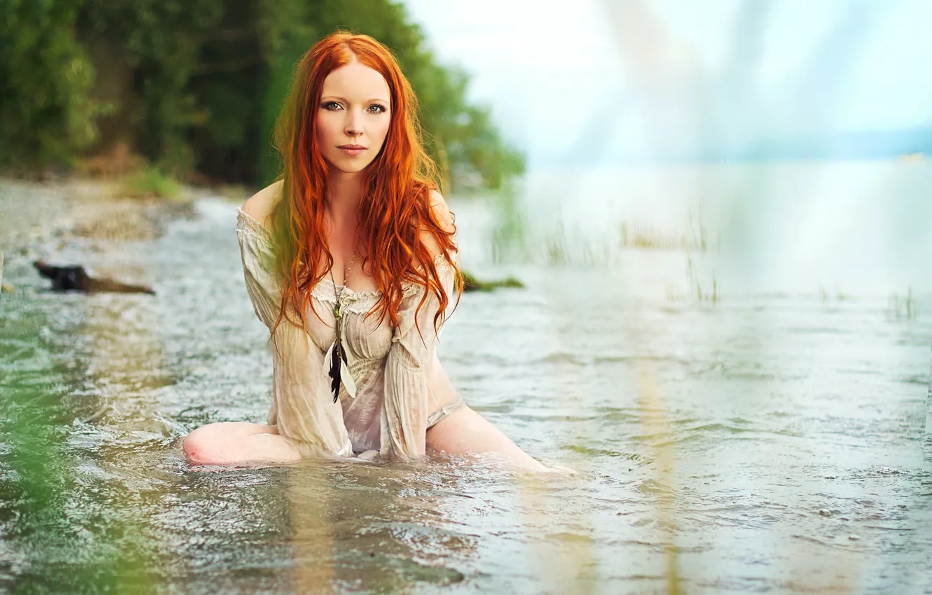 Photo wallpaper girl, nature, river