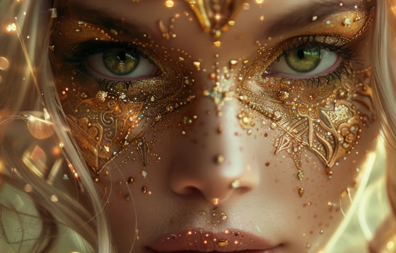 Photo wallpaper eyes, look, girl, decoration, face, portrait, makeup, sequins