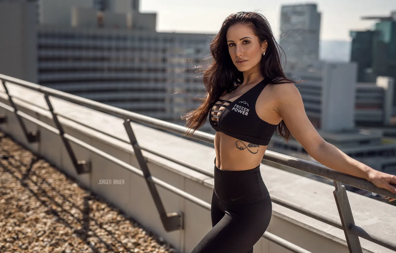 Photo wallpaper roof, look, the sun, the city, height, home, makeup, figure