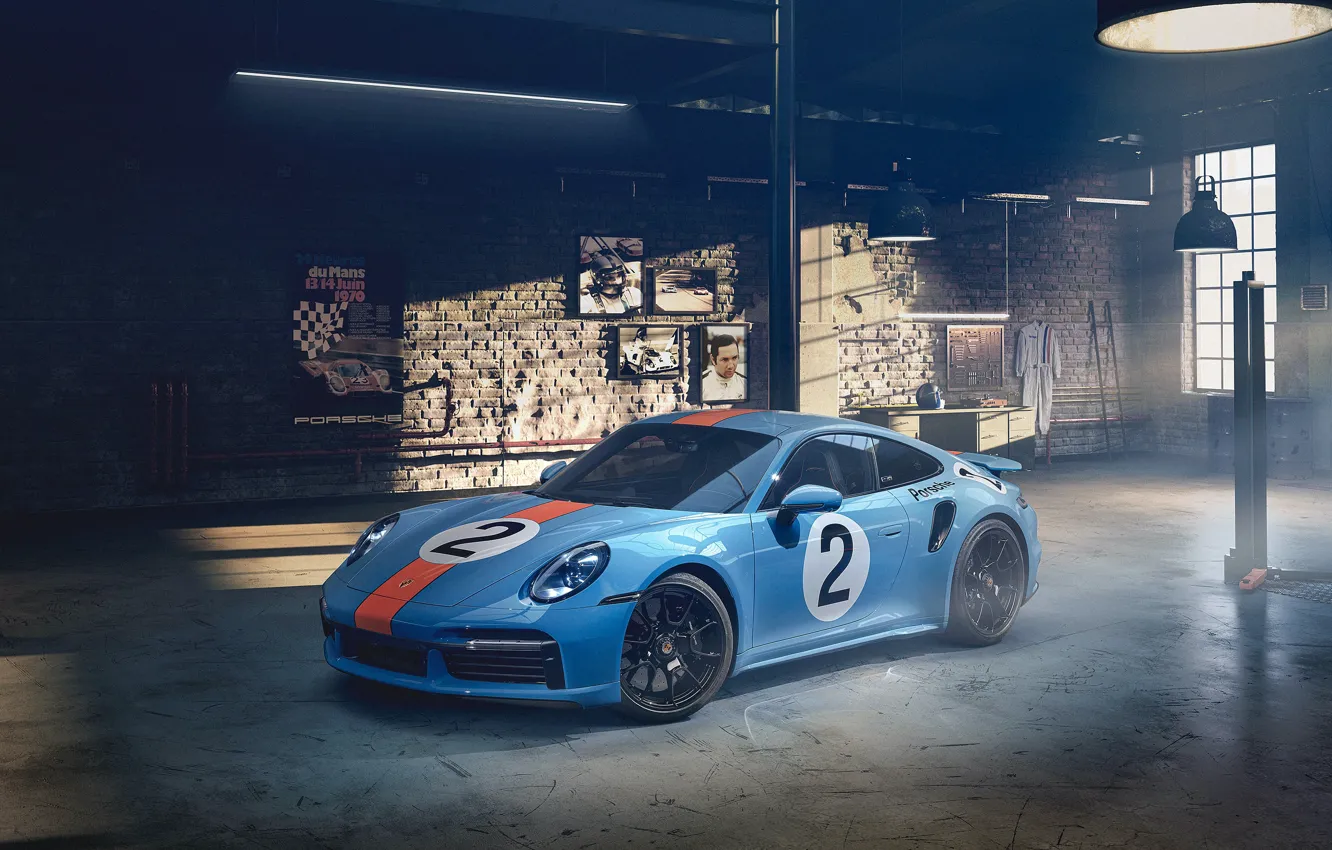 Photo wallpaper sports car, exclusive, Pedro Rodriguez, Pedro Rodríguez, Porsche 911 Turbo S, Gulf Oil livery, anniversary …