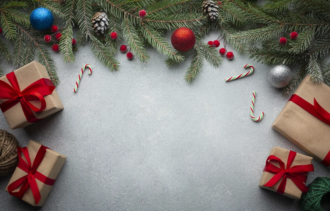 Photo wallpaper gift, toy, tree, new year, Christmas, tape, thread, Christmas