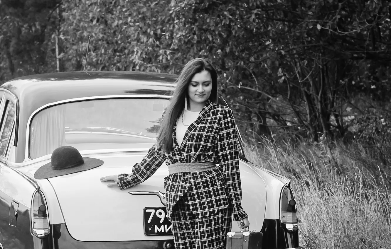 Photo wallpaper black & white, USSR, retro, Volga, GAZ-21