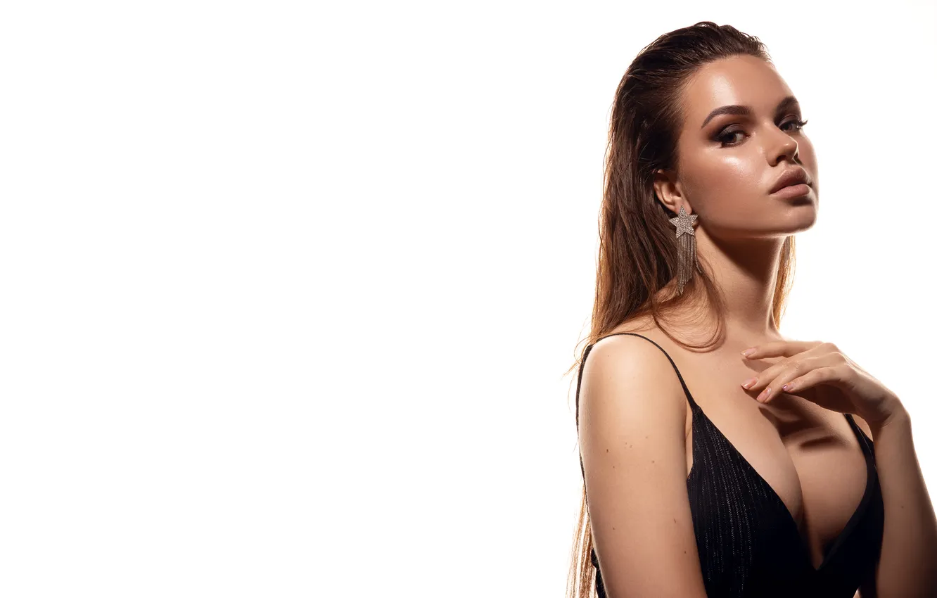 Photo wallpaper look, sexy, pose, model, portrait, hands, makeup, hairstyle