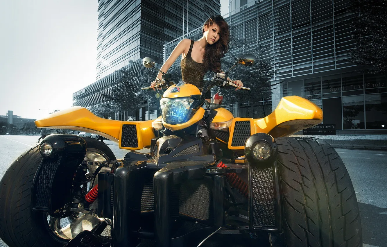 Photo wallpaper girl, the city, motorcycle