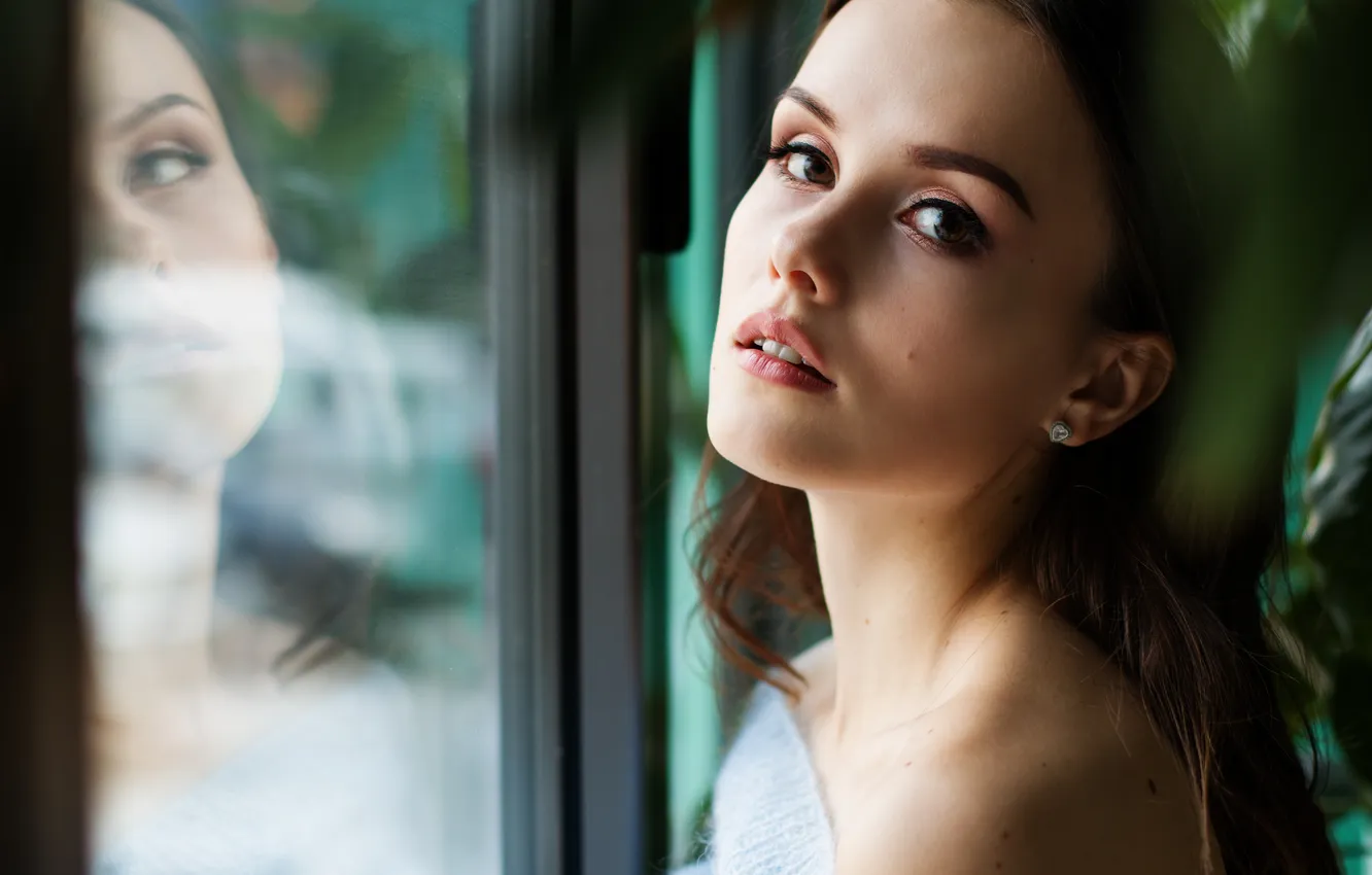 Photo wallpaper girl, bokeh, portrait, beautiful woman, makeup, earrings