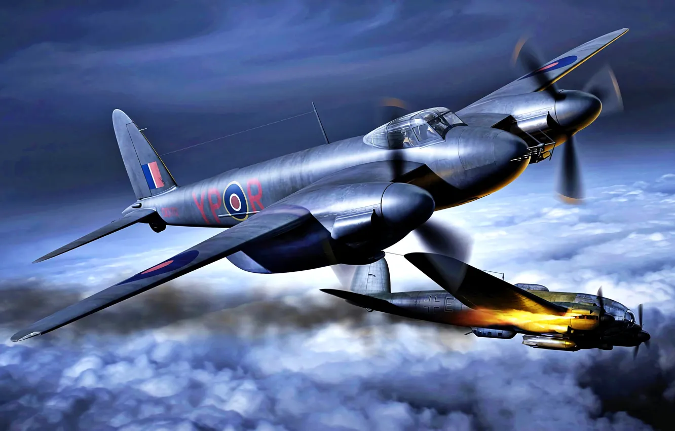 Photo wallpaper Night, bomber, RAF, He 111, Night fighter, WWII, De Havilland, Mosquito NF.MK.II