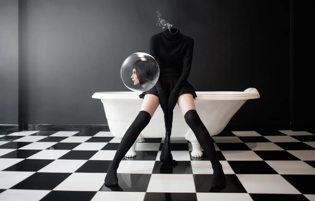 Photo wallpaper girl, smoke, head, bath