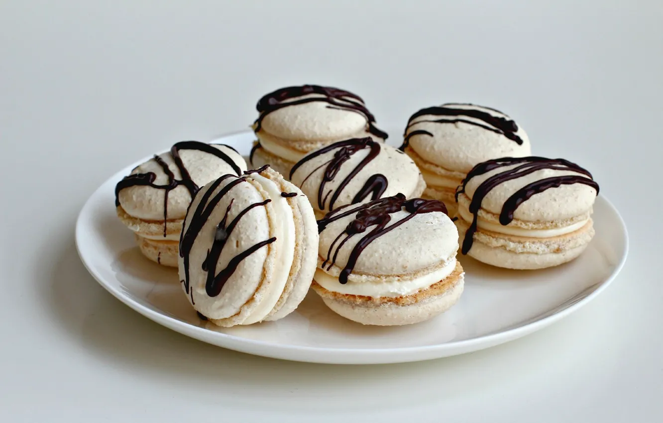 Photo wallpaper food, chocolate, cookies, plate, cream, sweet, macaron
