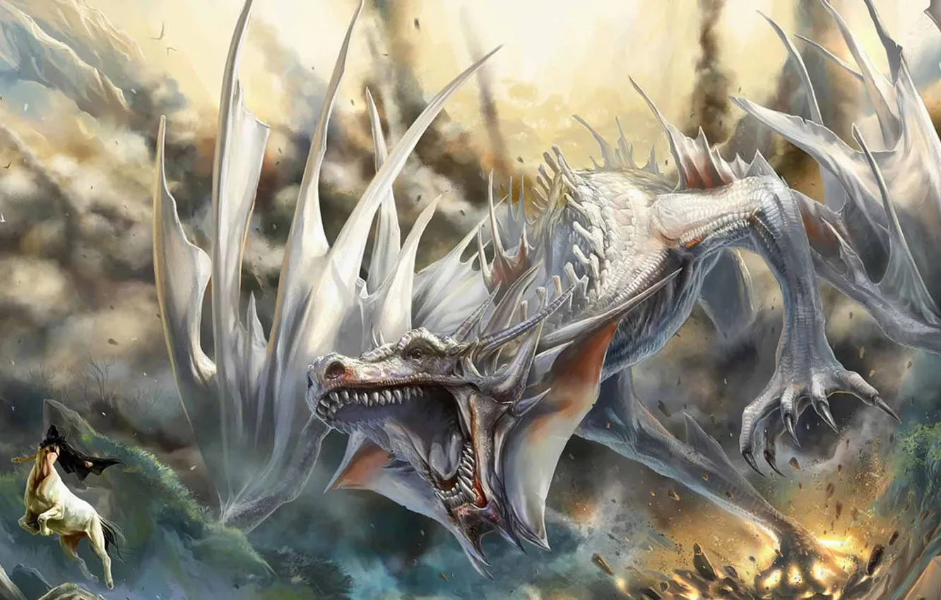 Photo wallpaper fantasy, dragon, mouth, catch