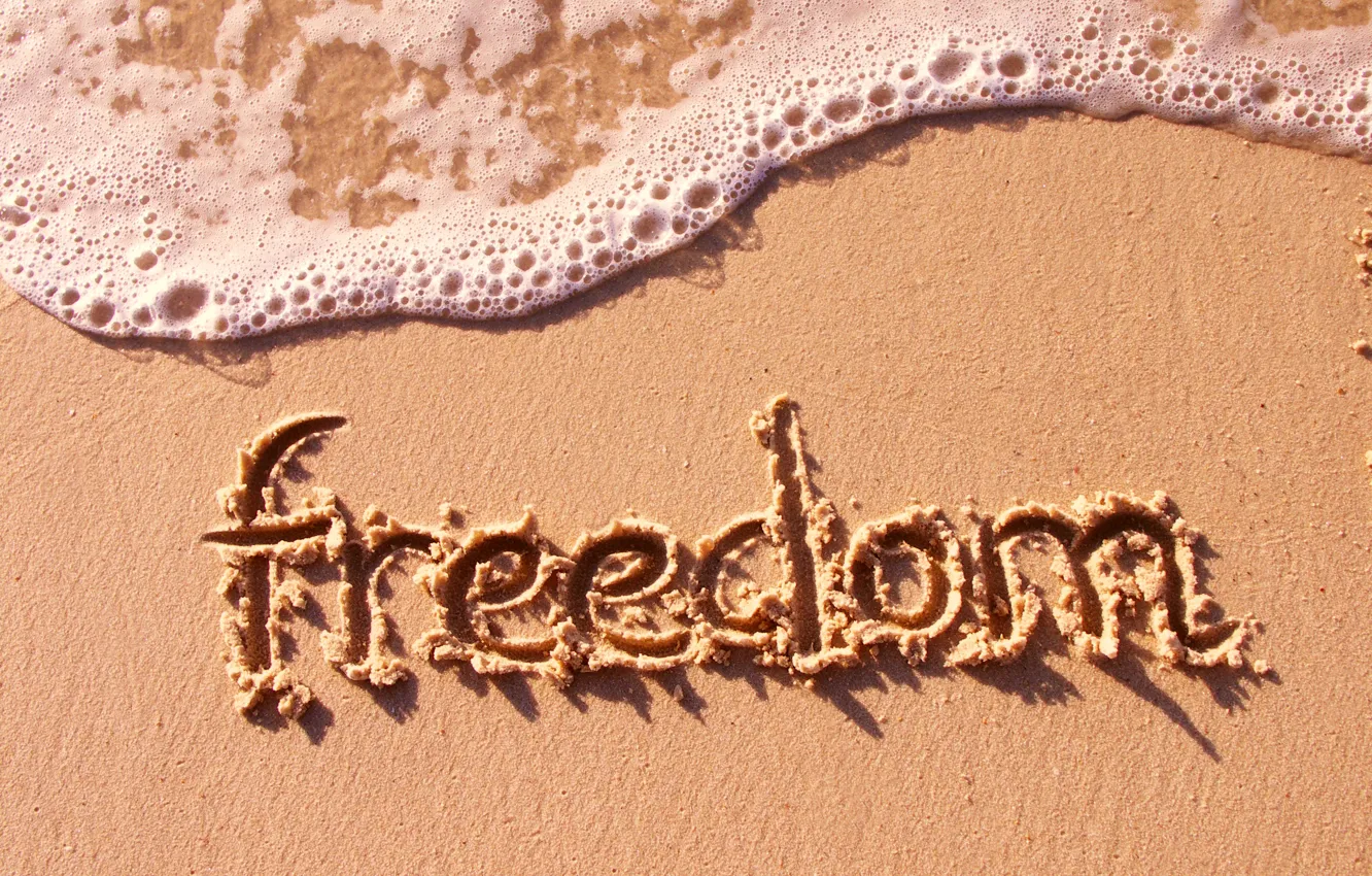 Photo wallpaper sand, sea, beach, freedom, mood, the inscription, wave, freedom