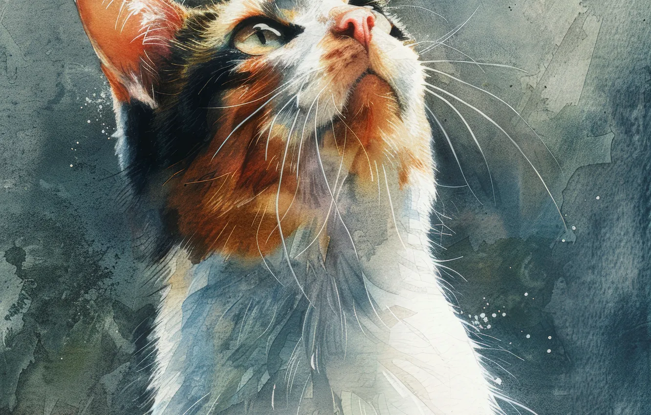 Photo wallpaper cat, cat, look, art, closeup, digital art, Vibrissae, imitation painting