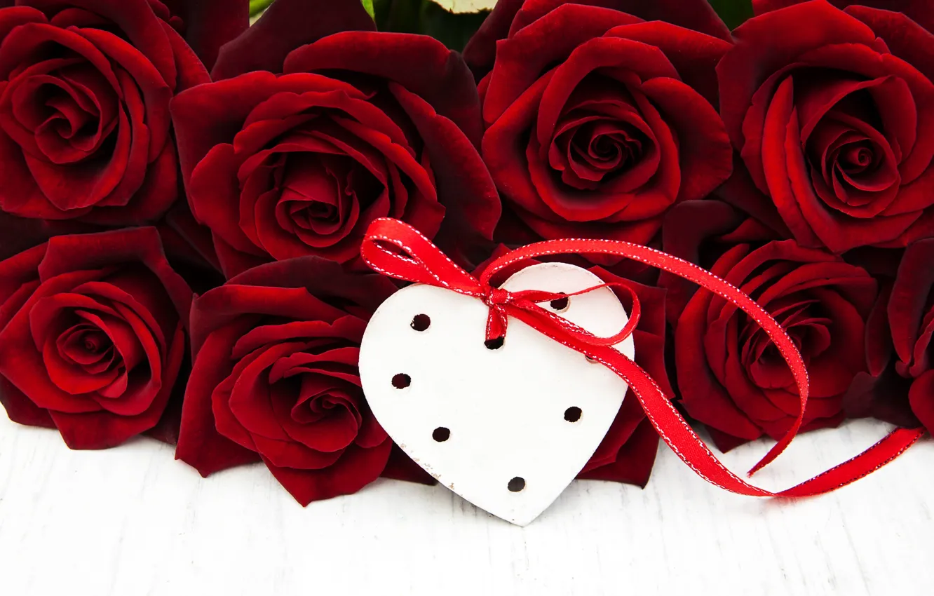 Photo wallpaper love, heart, roses, red, red, love, heart, romantic