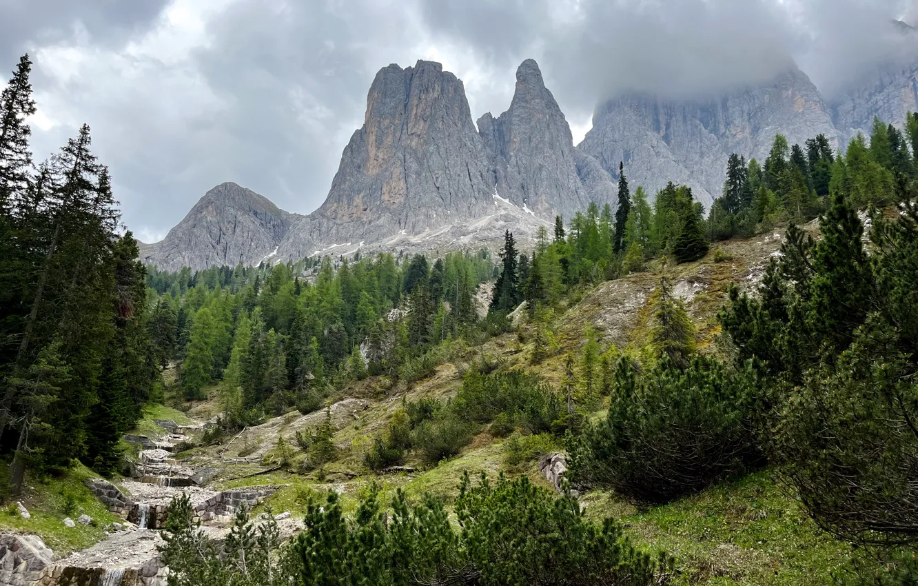 Photo wallpaper the sky, trees, mountains, clouds, nature, rocks, Italy, Italy