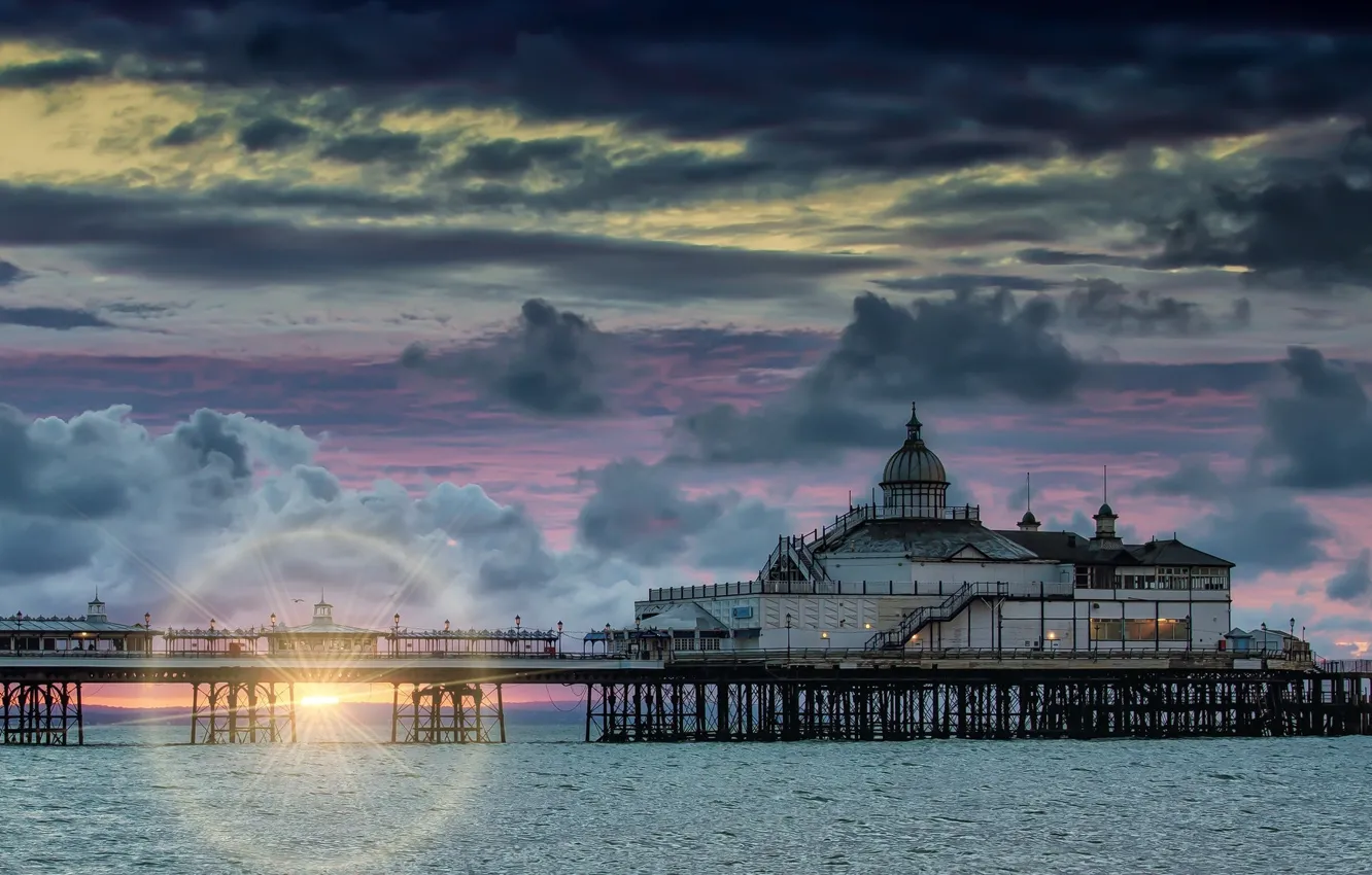 Photo wallpaper sea, the sky, the sun, structure