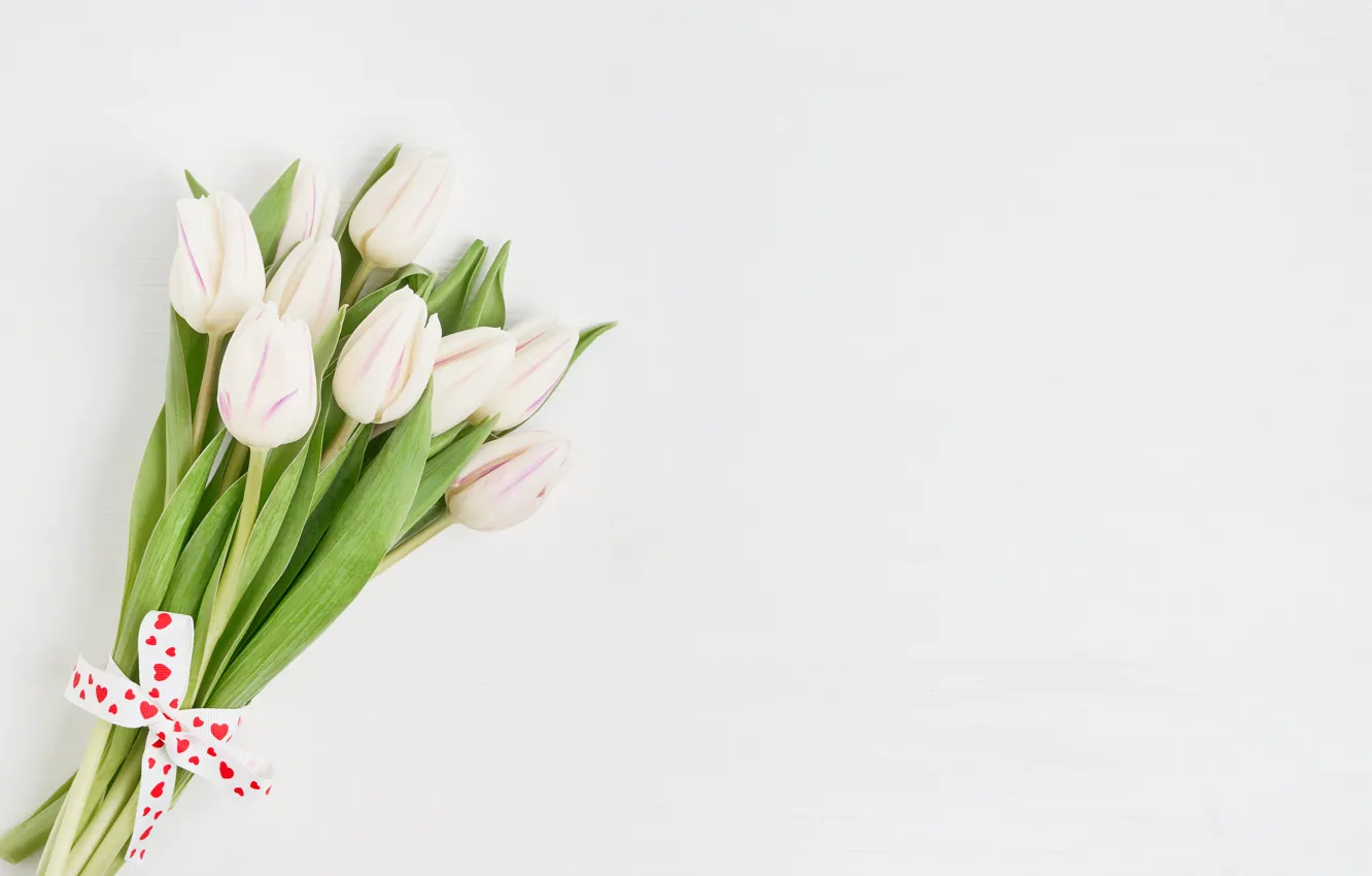 Photo wallpaper flowers, bouquet, tape, tulips, white, white, flowers, beautiful