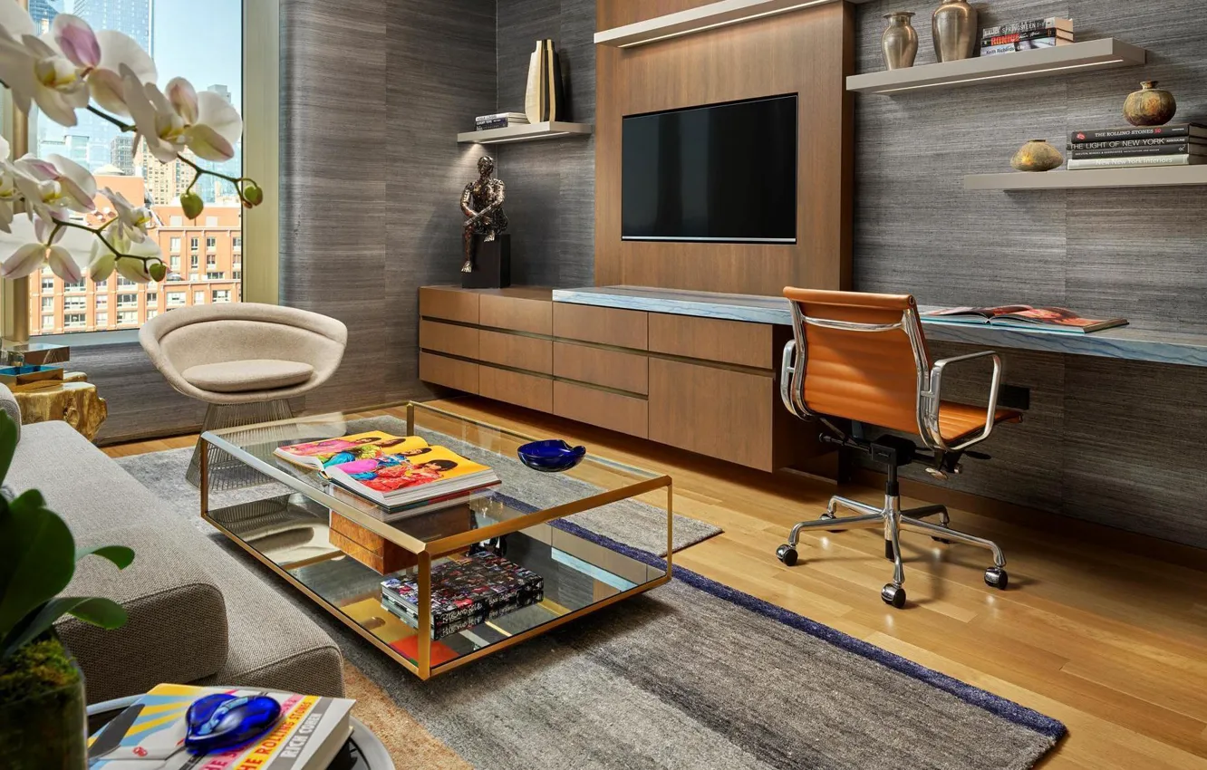 Photo wallpaper design, style, interior, New York, New York, living room, Upper East Side Residence, Upper East …