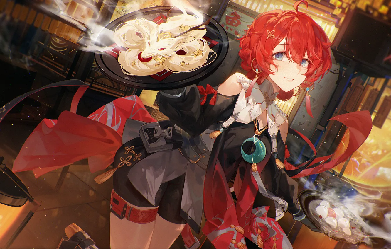 Photo wallpaper girl, food, tray, Wuthering Waves, Danjin