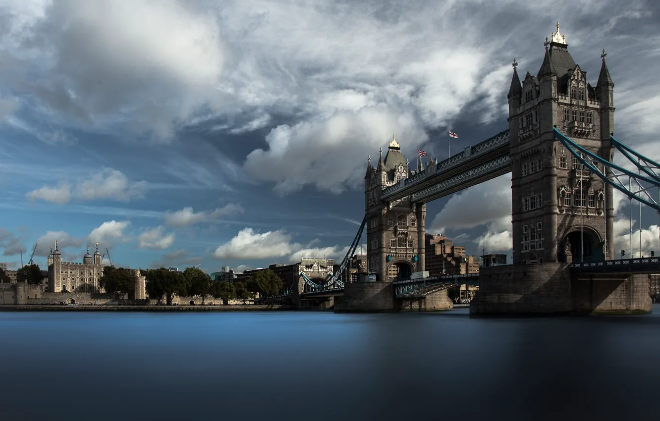 Photo wallpaper clouds, bridge, the city, river, England, London, building, home