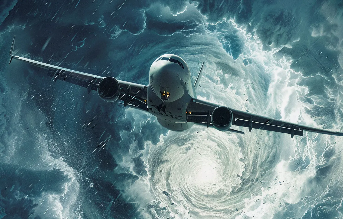Photo wallpaper The plane, Rain, Clouds, Hurricane, The portal, AI art, The Art of Artificial Intelligence, Neural …