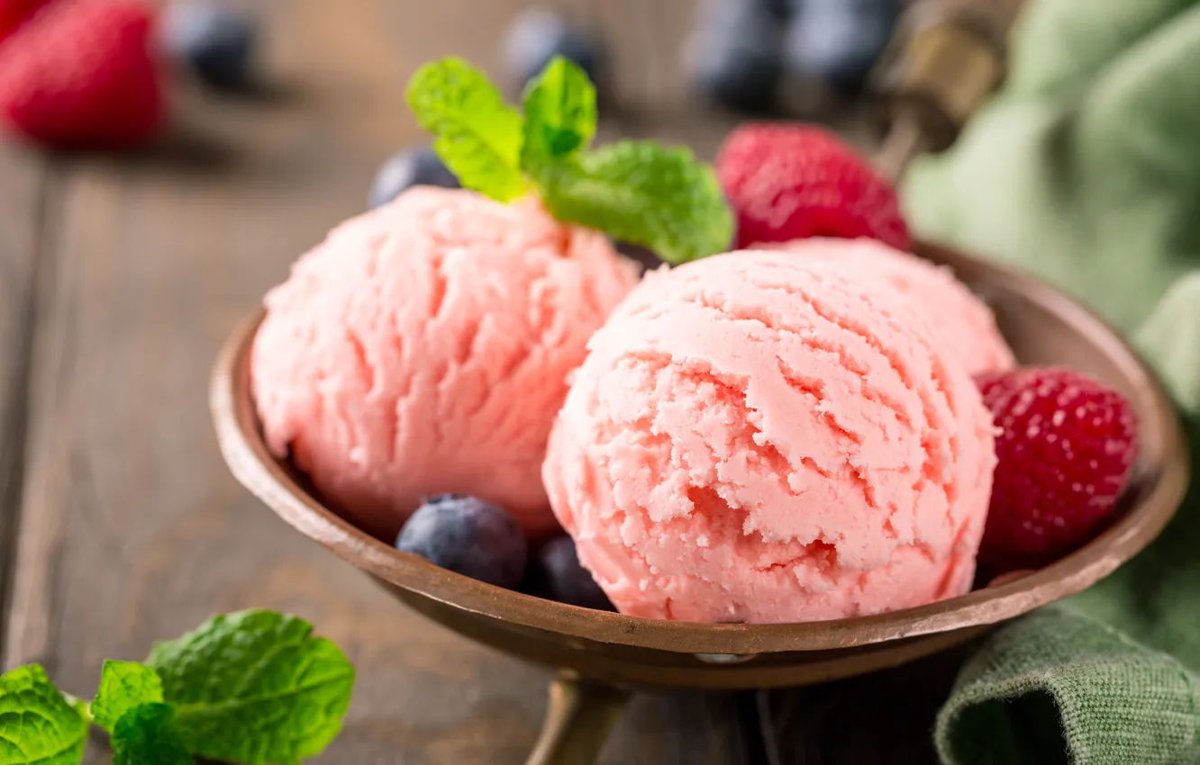 Photo wallpaper berries, ice cream, mint, dessert, Iryna Melnyk