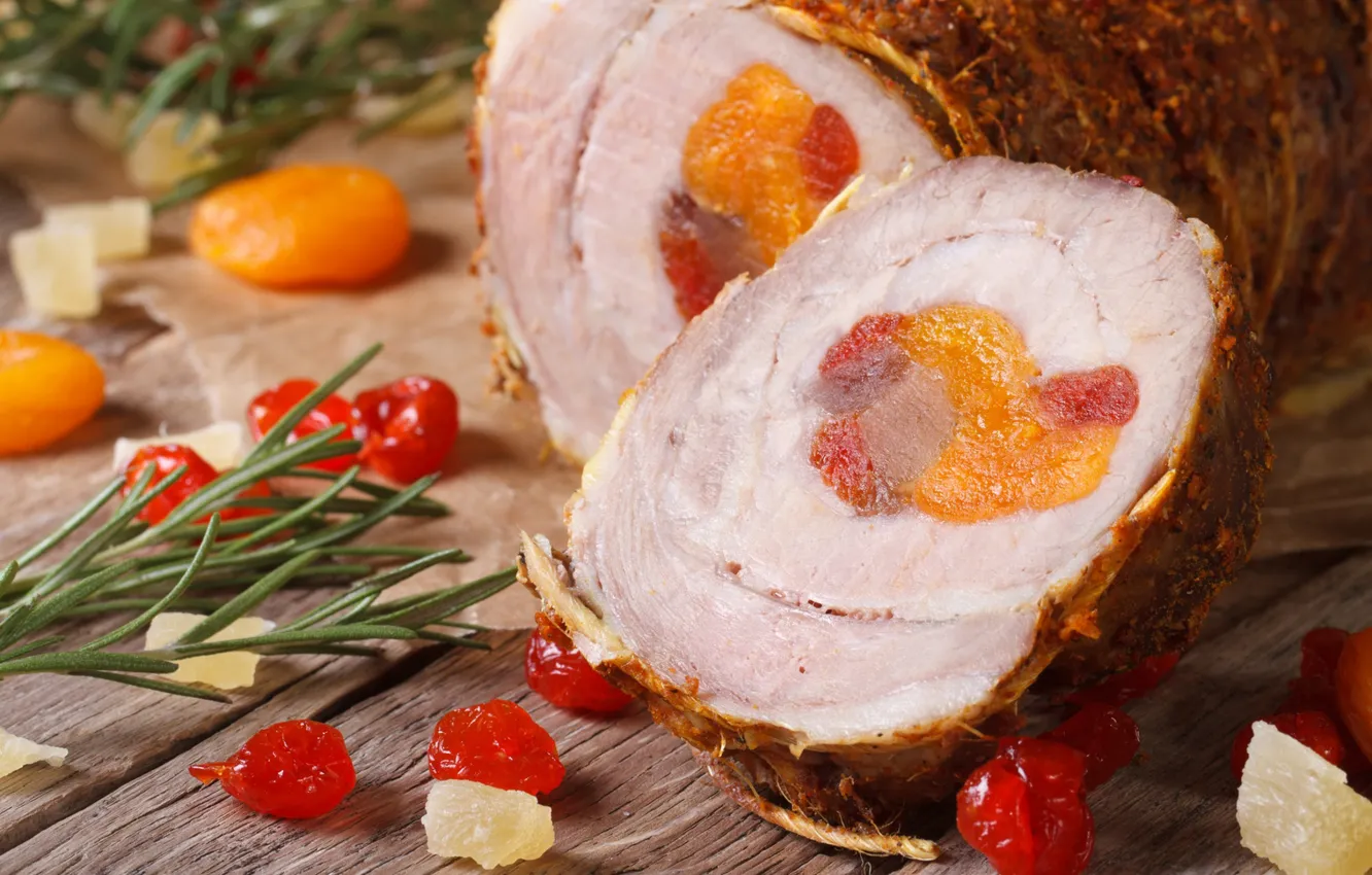 Photo wallpaper meat, rosemary, dried apricots
