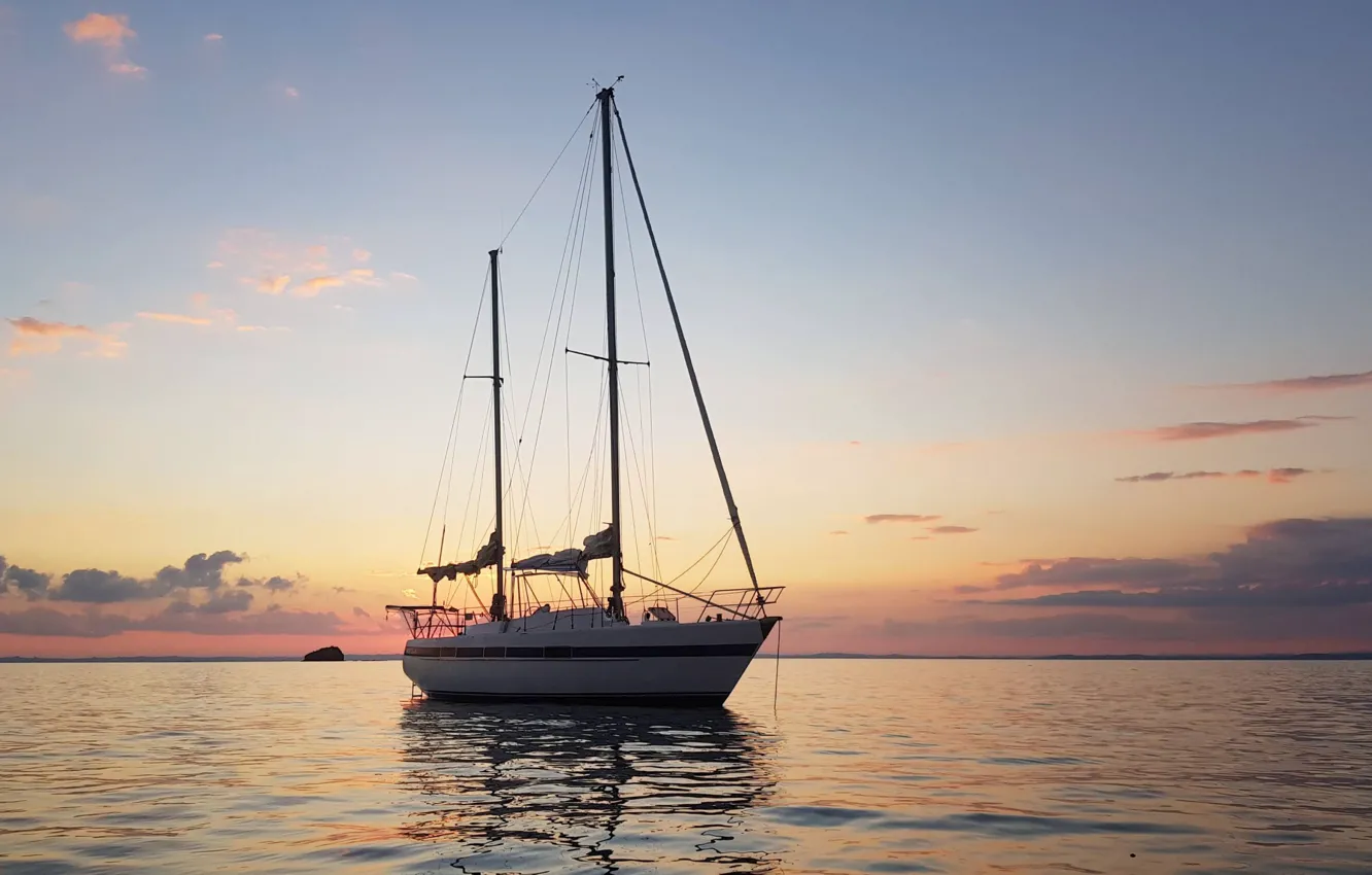 Photo wallpaper sea, sunset, the evening, yacht, calm, mast, at anchor