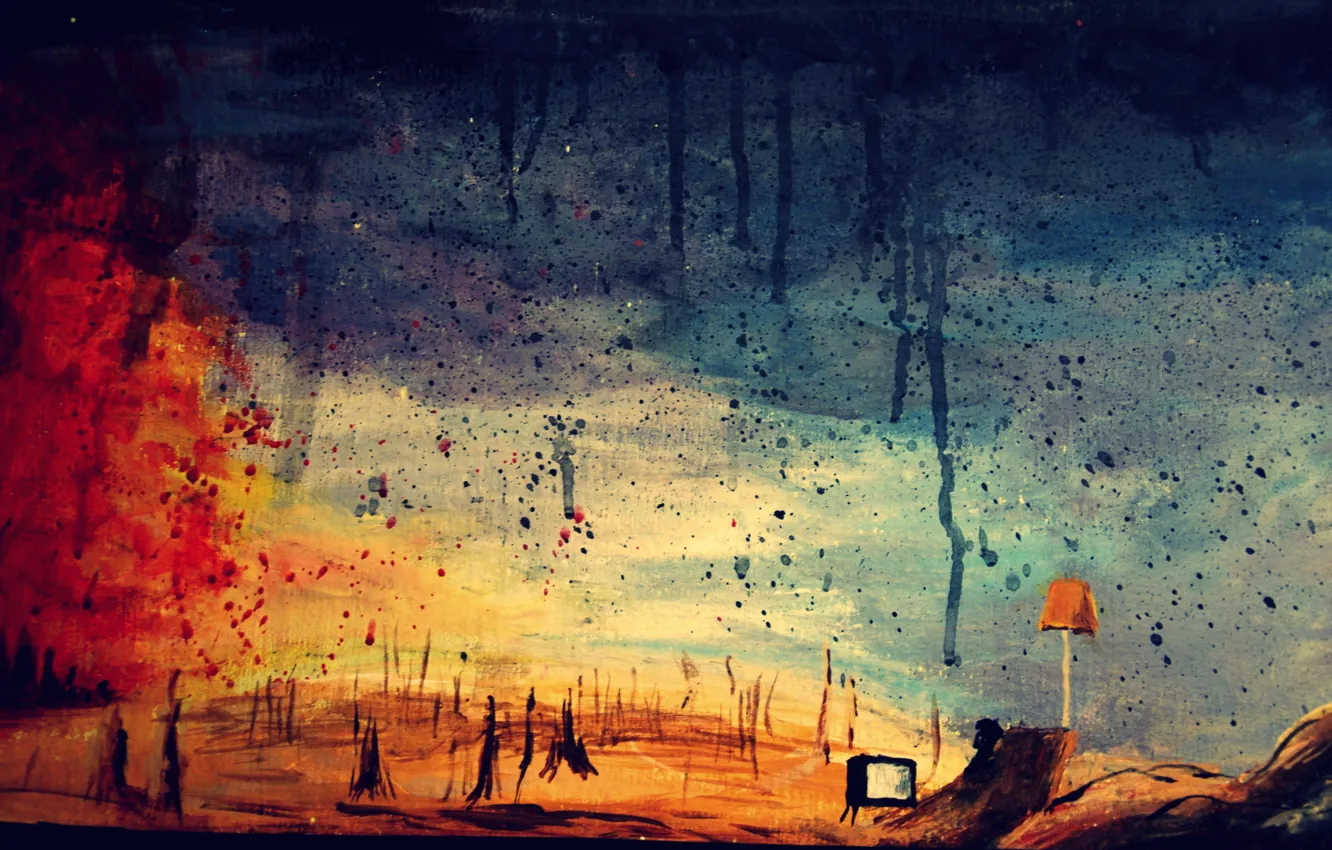 Photo wallpaper wall, chair, TV, Pink Floyd, floor lamp, Pink, The Wall