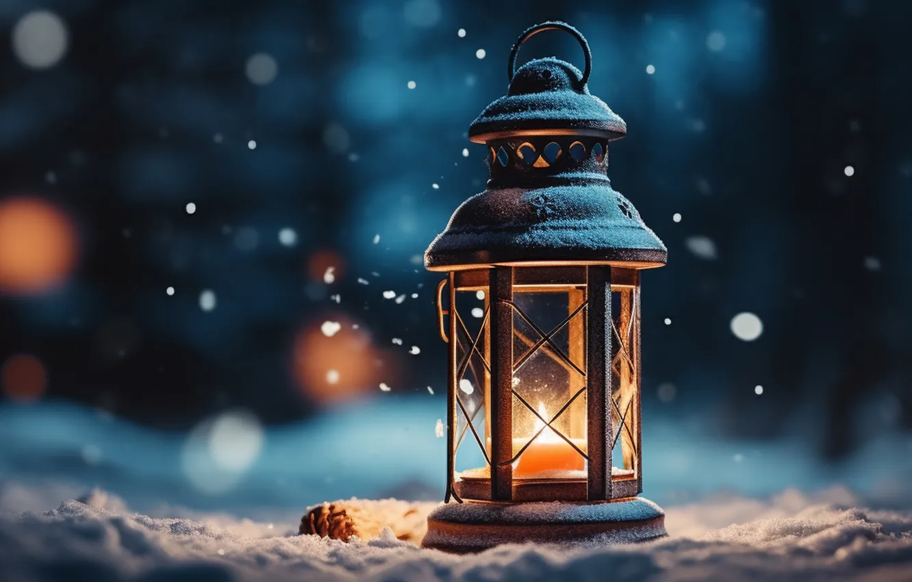Photo wallpaper winter, snow, night, new year, Christmas, lights, Christmas, night