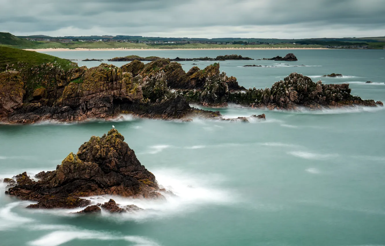 Photo wallpaper the sky, photo, rocks, Scotland, Cruden Bay Aberdeenshire