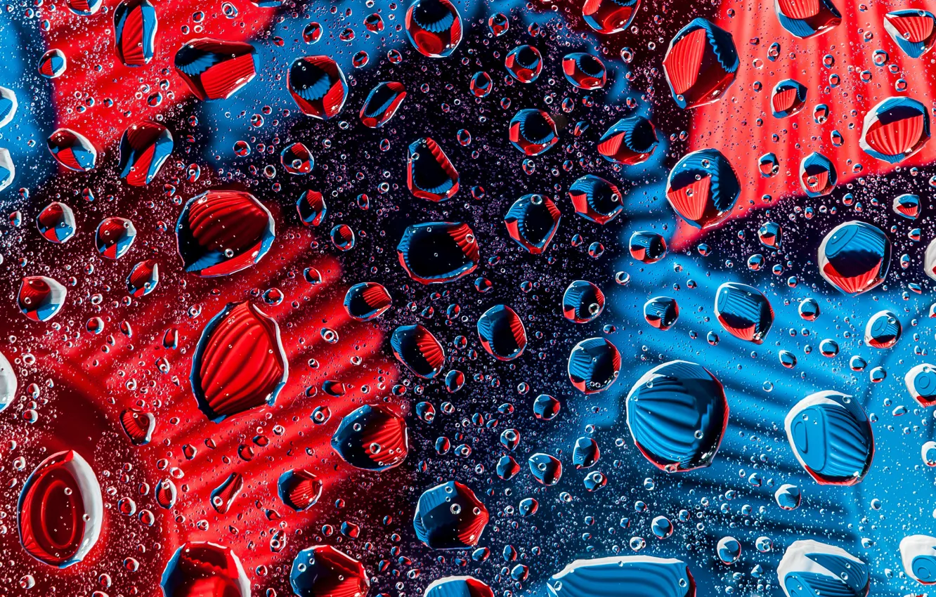 Photo wallpaper glass, drops, blue, red