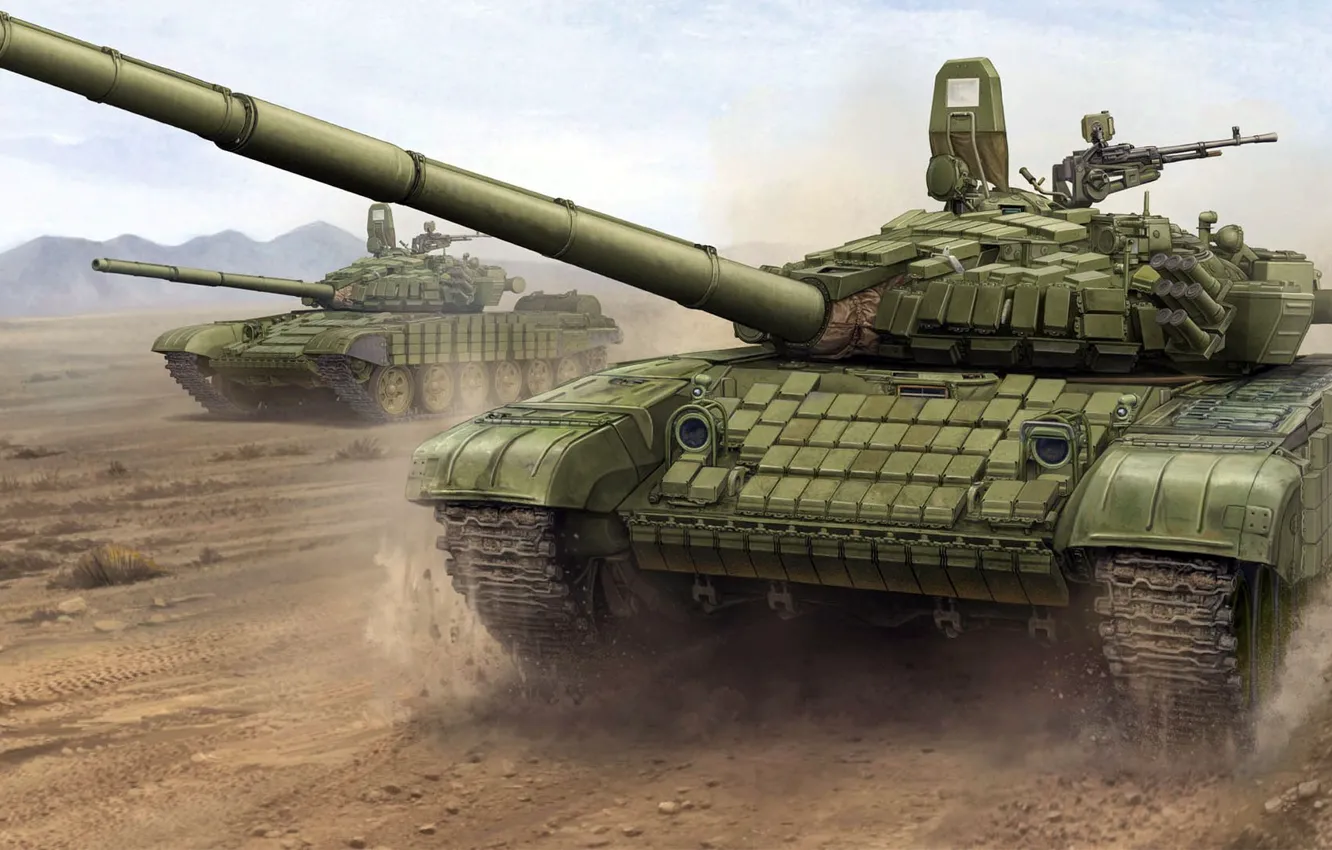 Photo wallpaper Soviet main battle tank, Uralvagonzavod, T-72B1, the version with night sight TPN-3-49 "Crystal-PA"