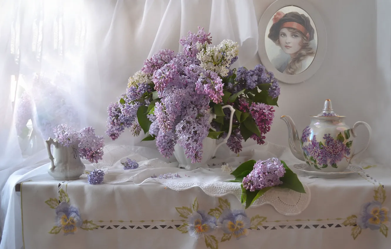 Photo wallpaper flowers, set, lilac, bouquet, photo, spring
