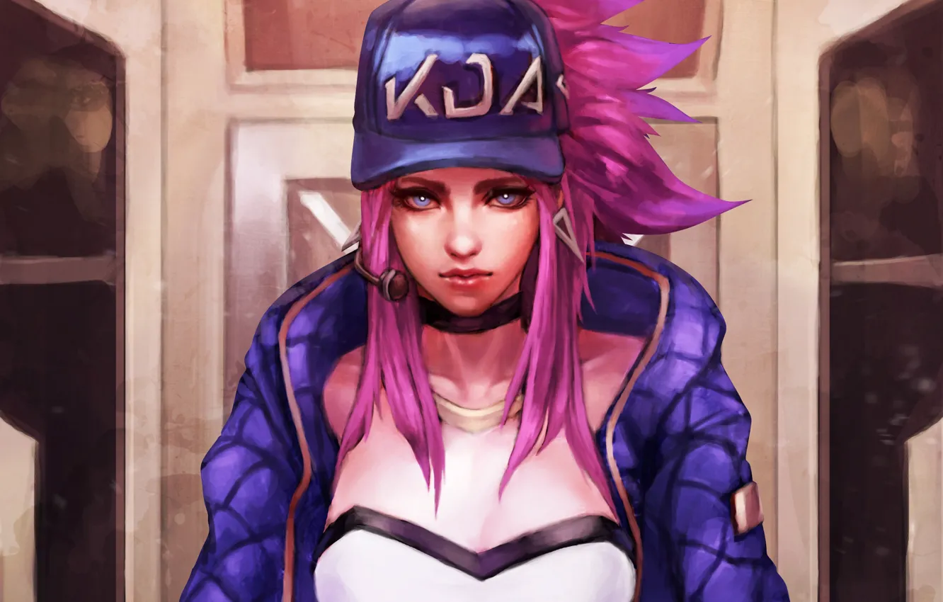 Photo wallpaper girl, cap, art, Akali, League of Legends, The Rogue Assassin, KDA