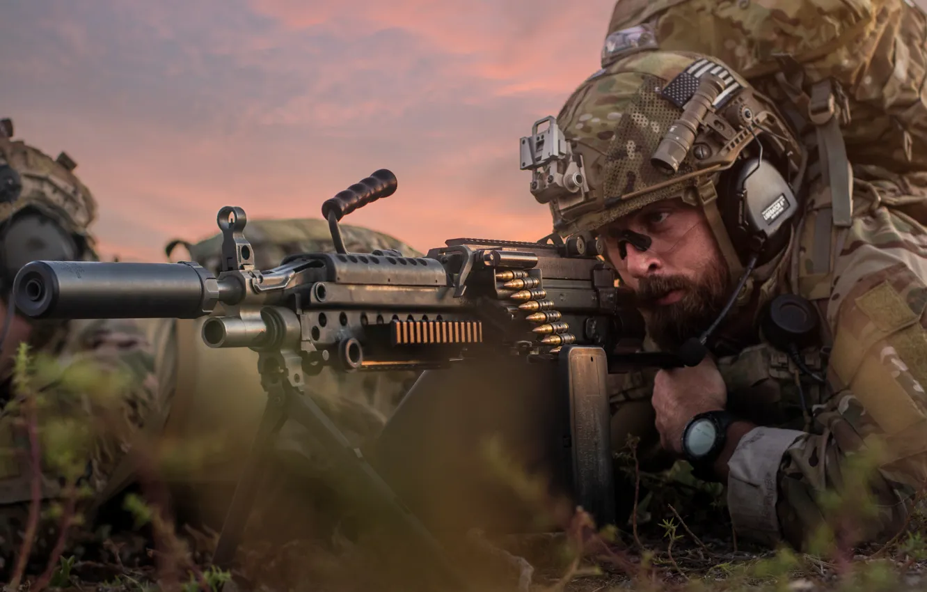 Photo wallpaper army, soldiers, equipment, machine gun