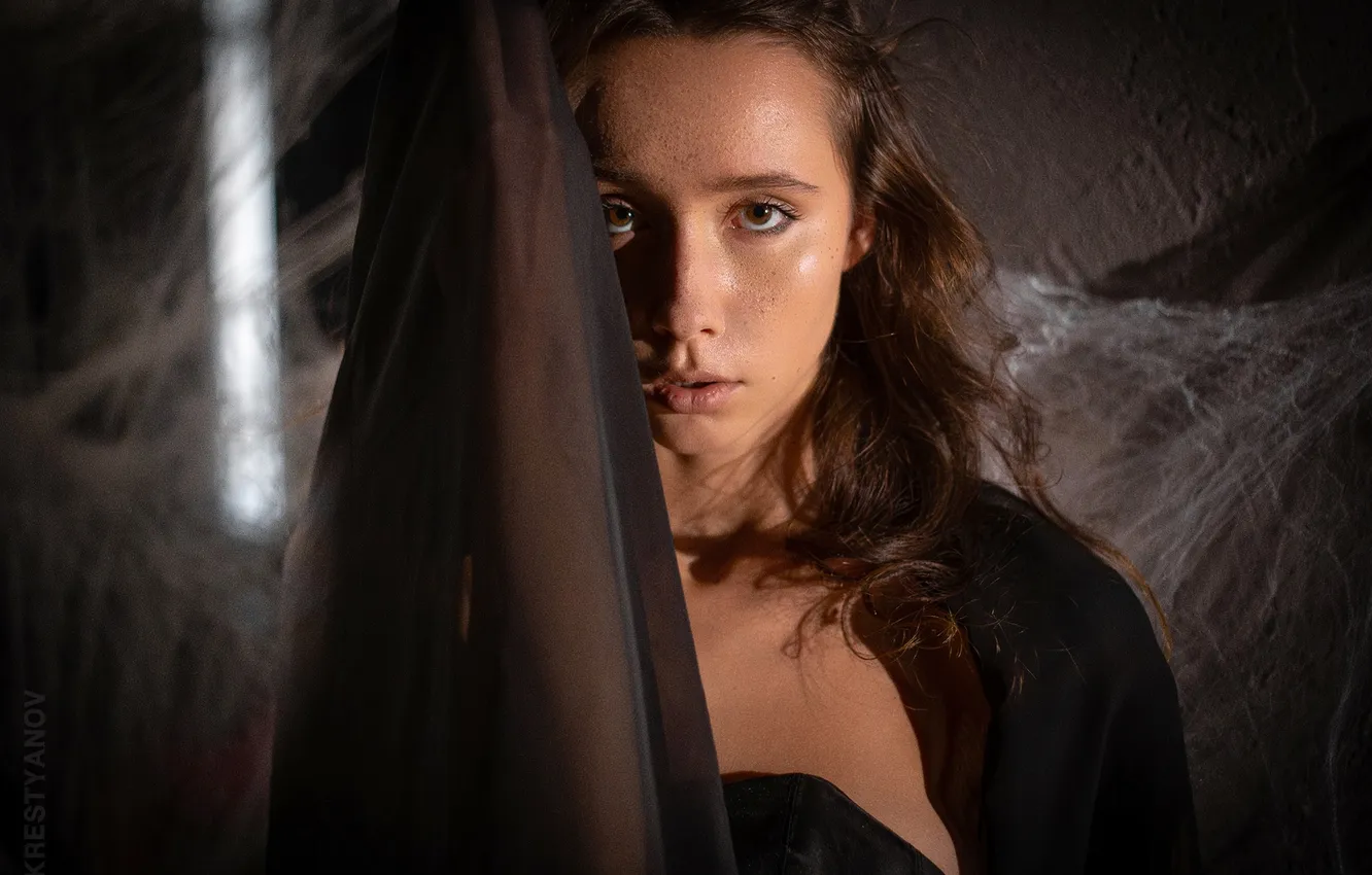 Photo wallpaper look, girl, face, portrait, hands, Evgeniy Krestyanov, Anastasia Grin, Anastasia Grinenko