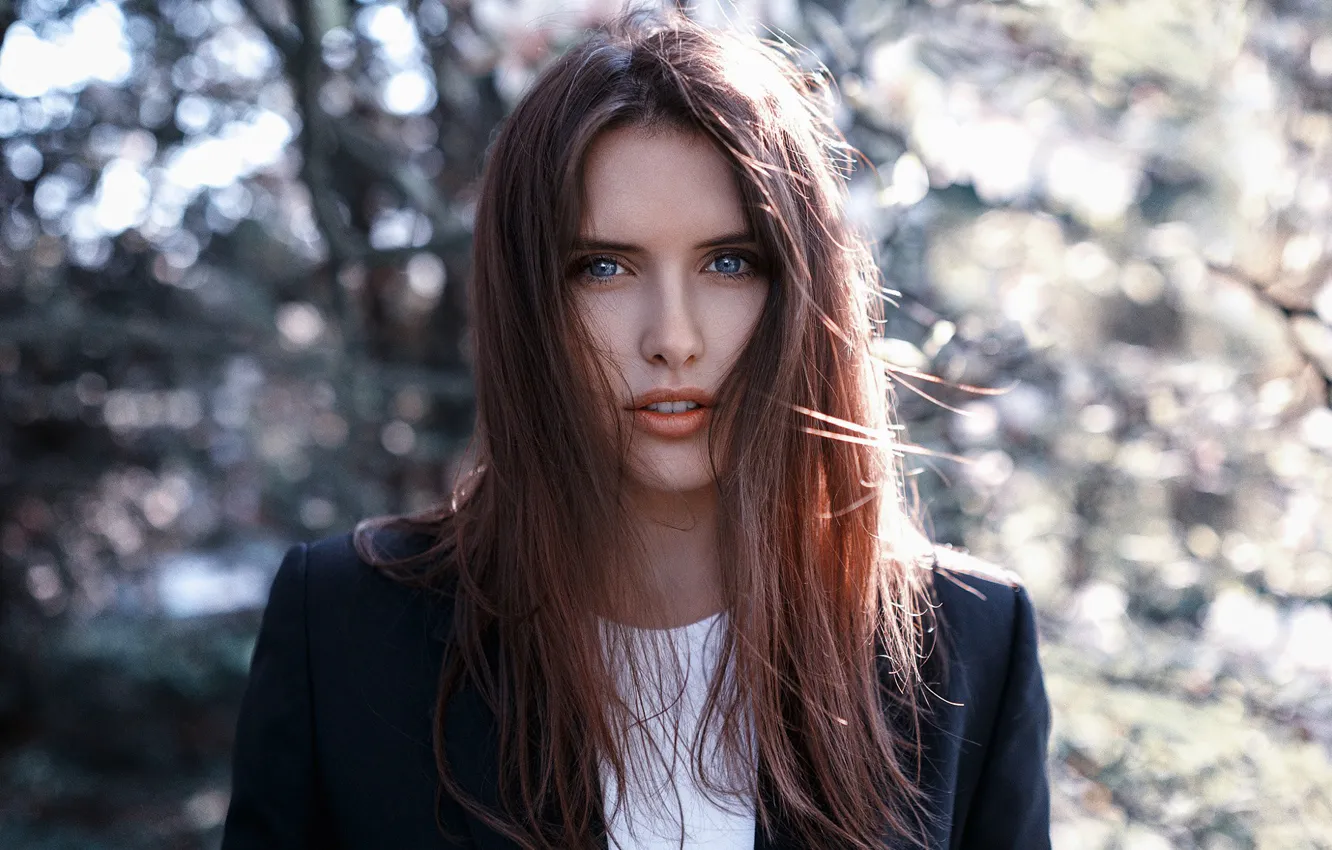 Photo wallpaper look, the sun, background, model, portrait, makeup, hairstyle, brown hair