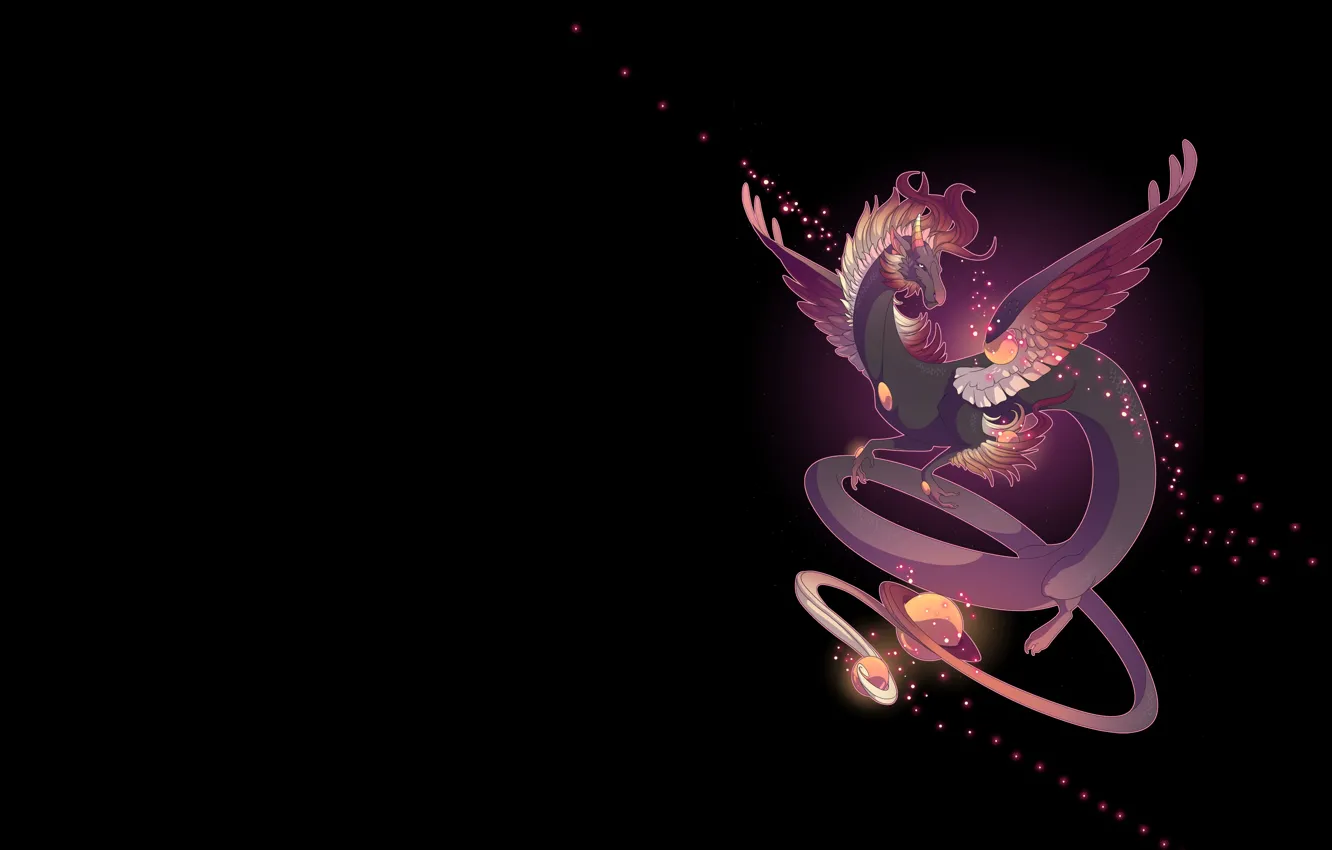Photo wallpaper space, night, dragon, planet, art, fantasy, Mythka