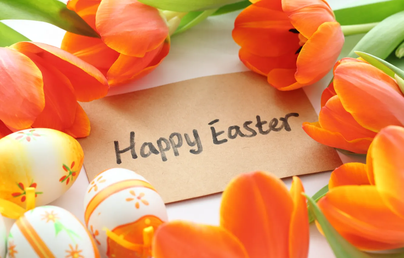 Photo wallpaper flowers, holiday, eggs, Easter, tulips