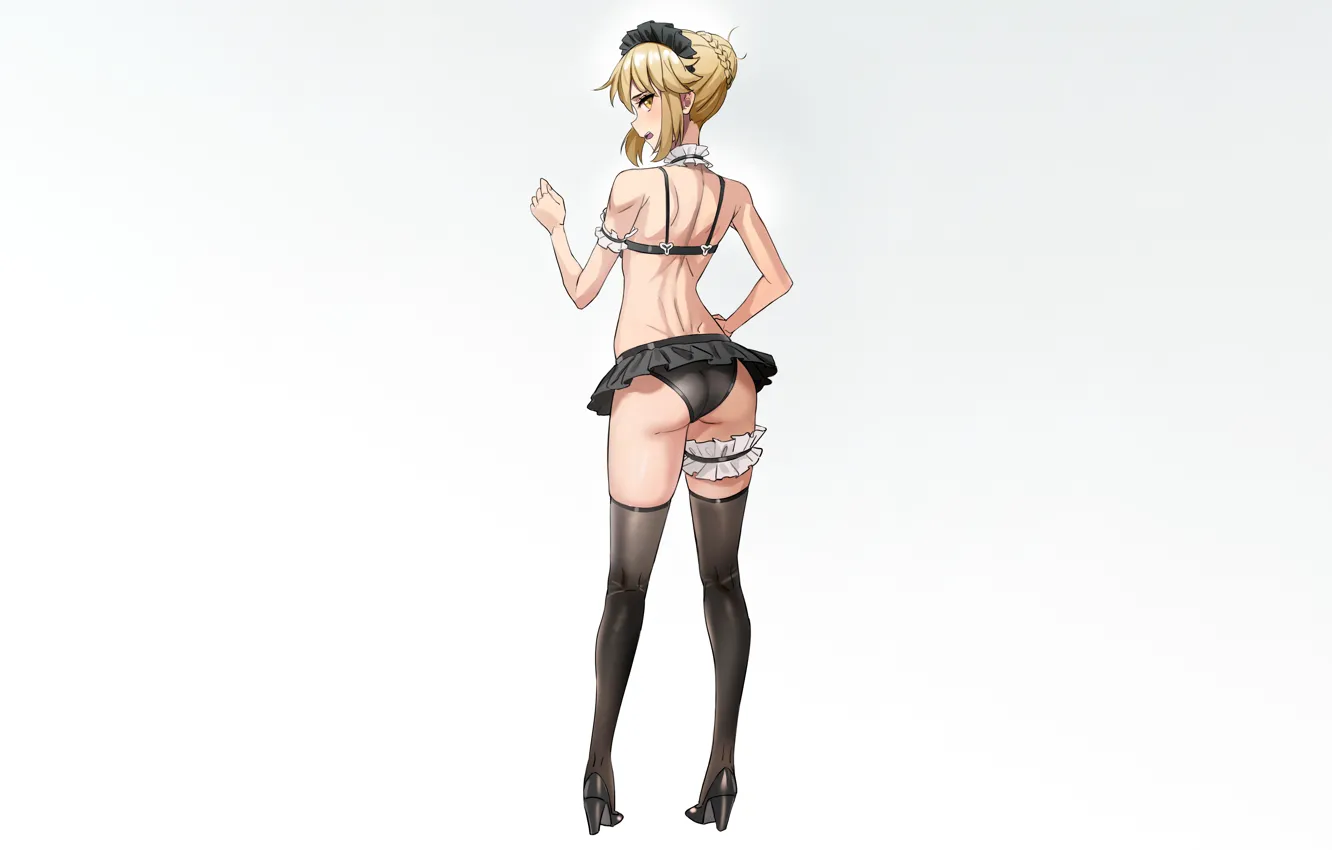 Photo wallpaper girl, sexy, lingerie, ass, panties, thighhighs, anime, beautiful