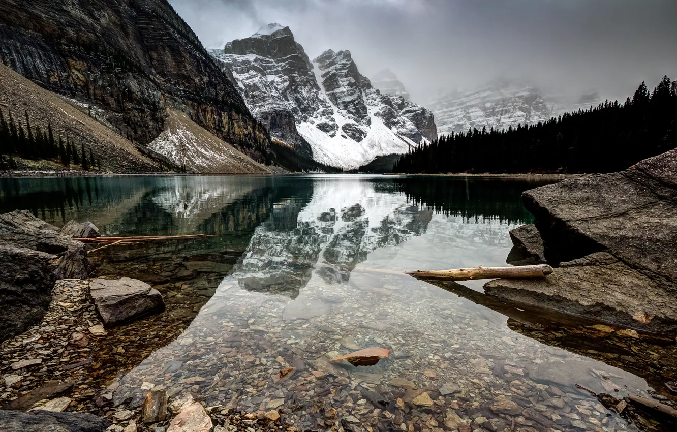 Photo wallpaper forest, mountains, nature, lake, Canada, Morraine Lake, Larch Valley hike